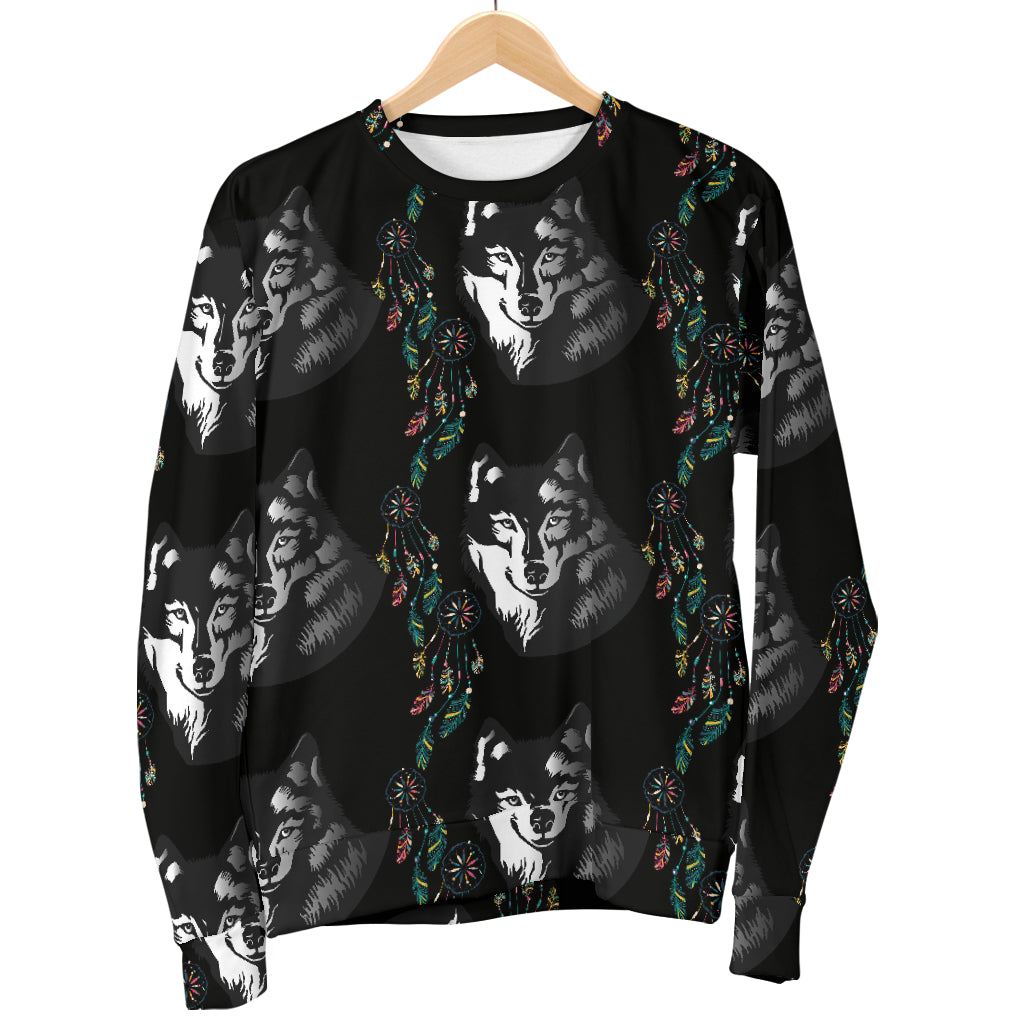 Wolf Black Dream Catcher Design Print Women Long Sleeve Sweatshirt