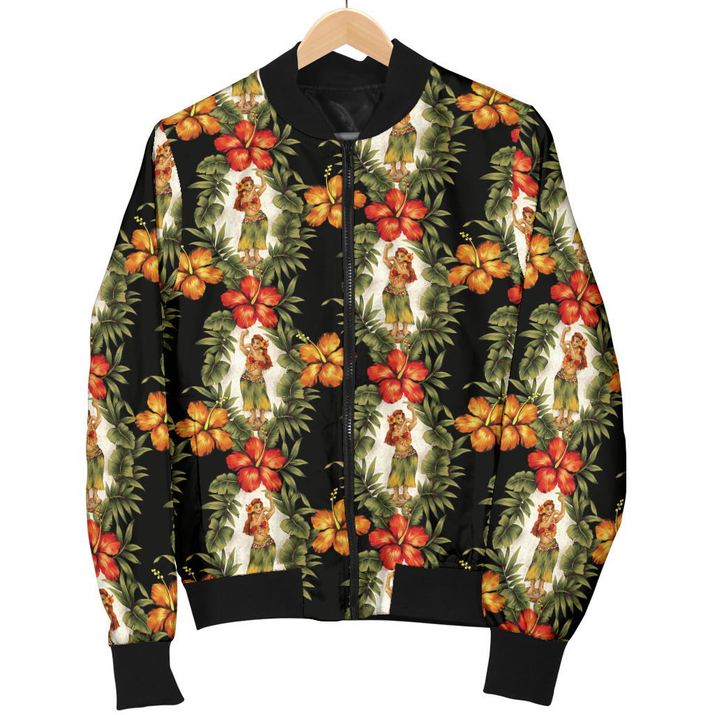 Hawaiian Flower Hula Hibiscus Print Men Bomber Jacket