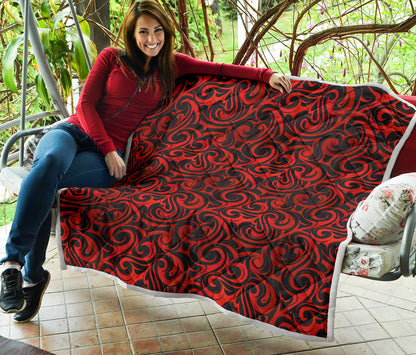 Maori Red Black Themed Design Quilt Bedspread