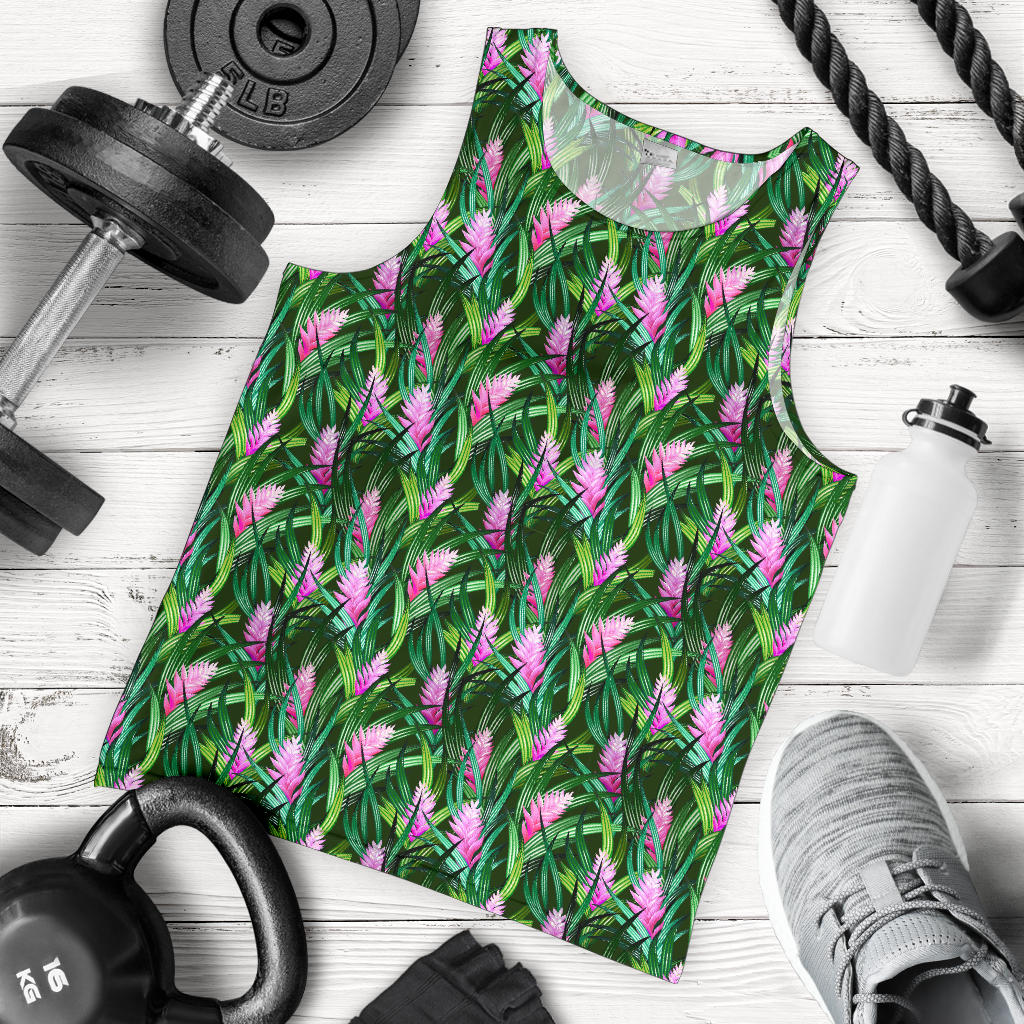 Tropical Folower Pink Heliconia Print Men Tank Top