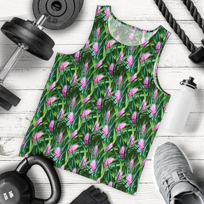 Tropical Folower Pink Heliconia Print Men Tank Top