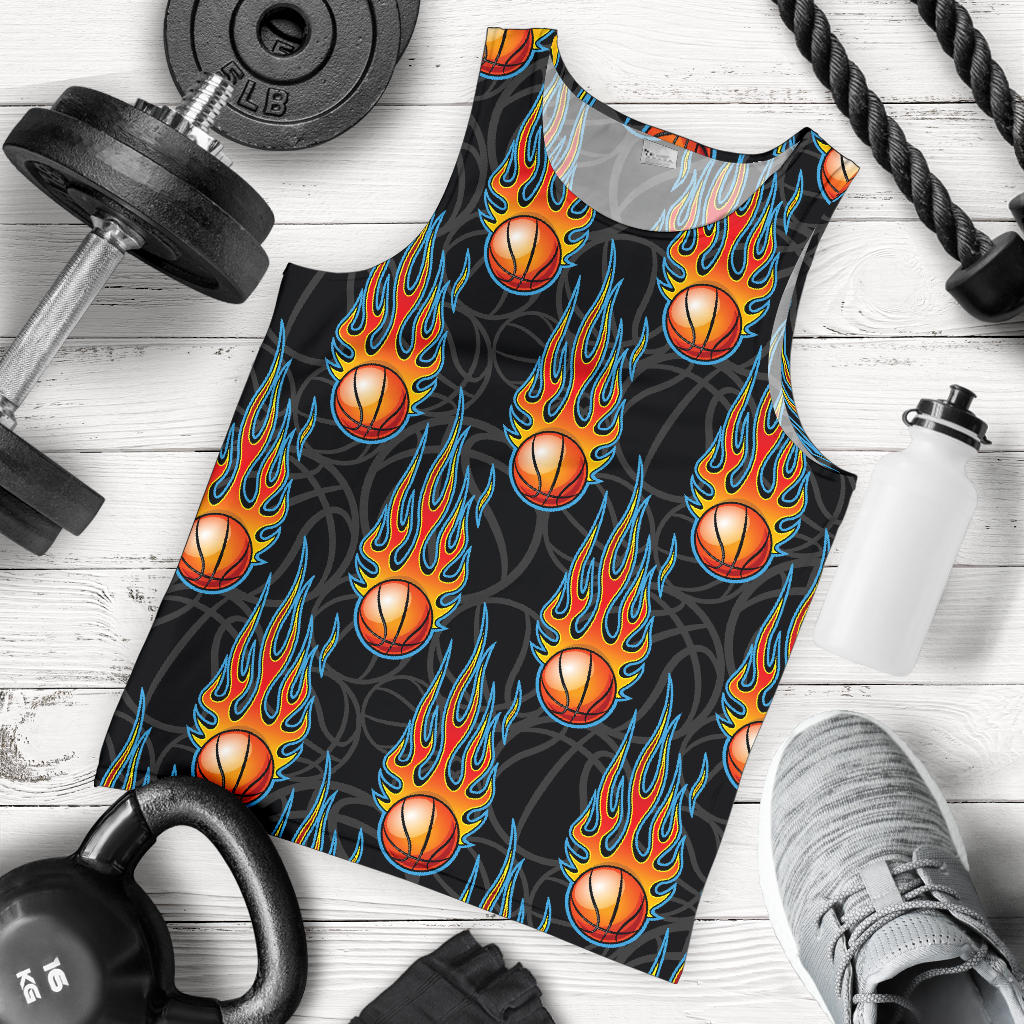 Basketball Fire Print Pattern Men Tank Top