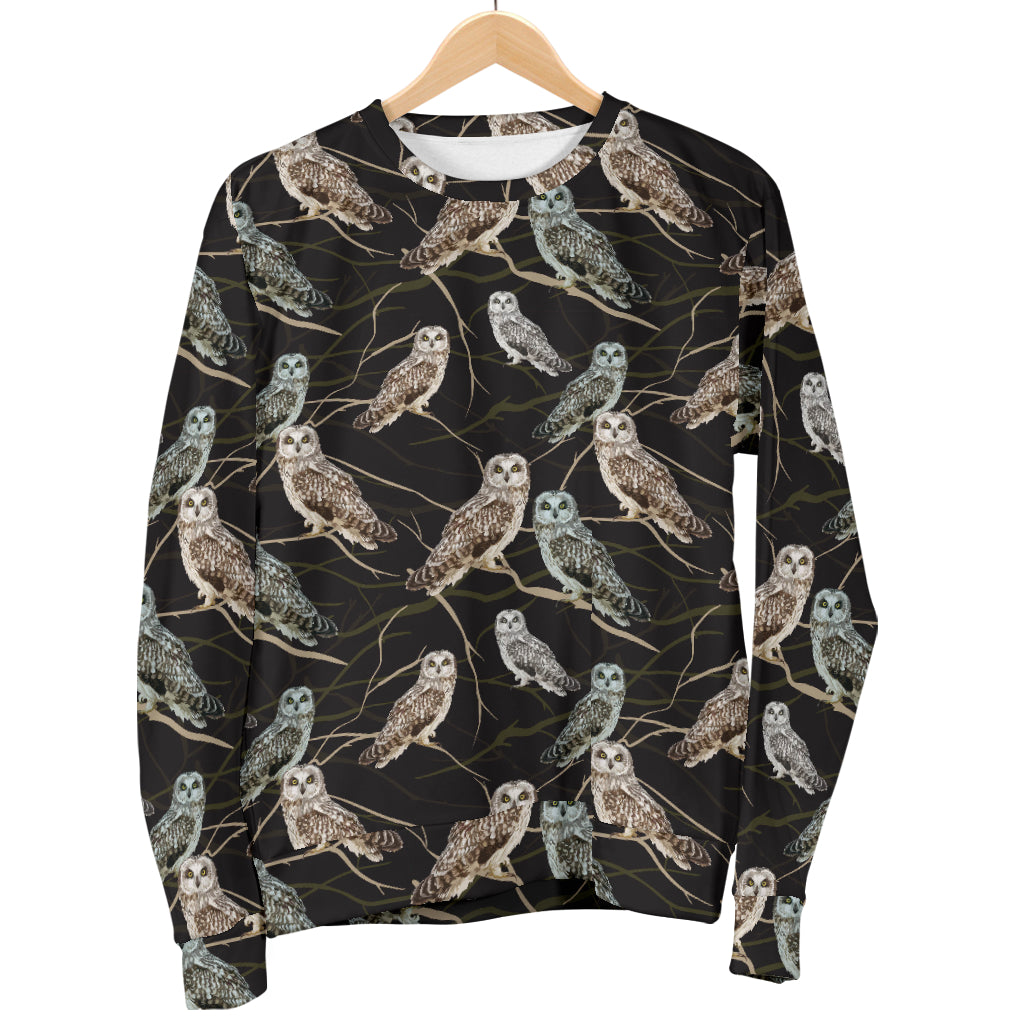 Owl Branch Themed Design Print Men Long Sleeve Sweatshirt
