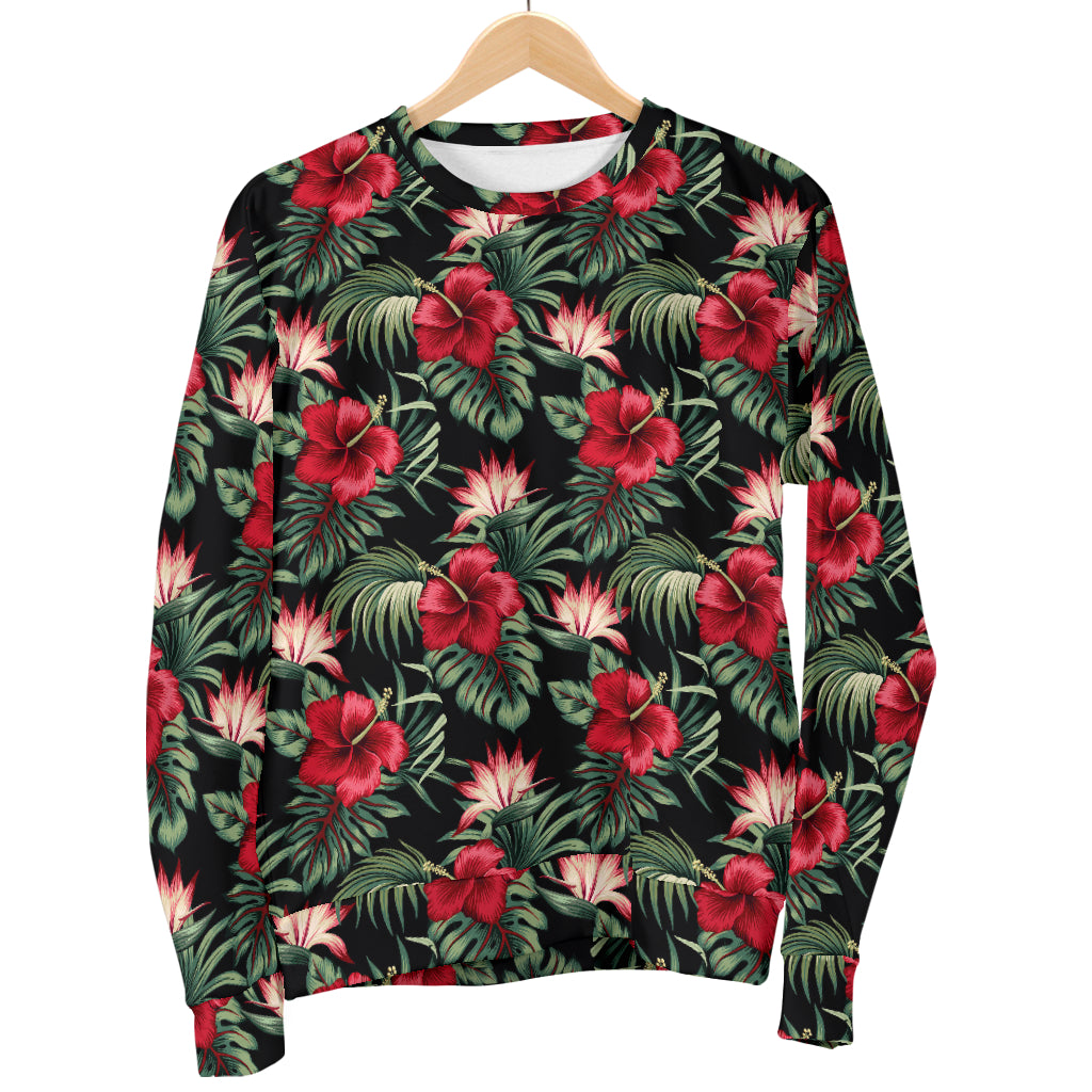 Flower Hawaiian Red Hibiscus Design Print Men Long Sleeve Sweatshirt