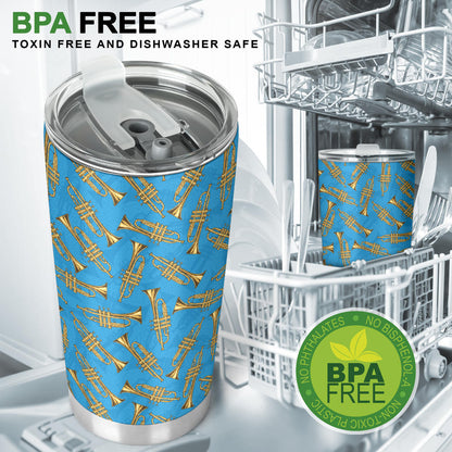 Trumpet Golden Pattern Themed Print Tumbler