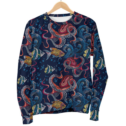 Octopus Deep Sea Print Themed Men Long Sleeve Sweatshirt