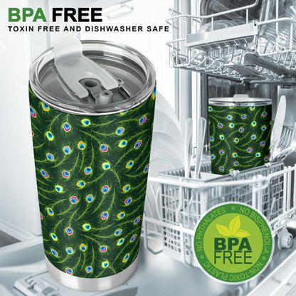 Peacock Feather Green Design Print Tumbler