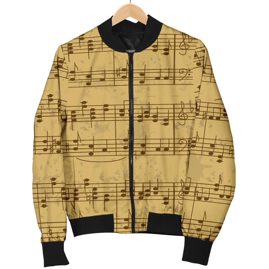 Music Note Vintage Themed Print Men Bomber Jacket