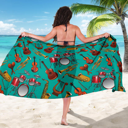 Drum Set Pattern Print Design 01 Sarong Pareo Wrap