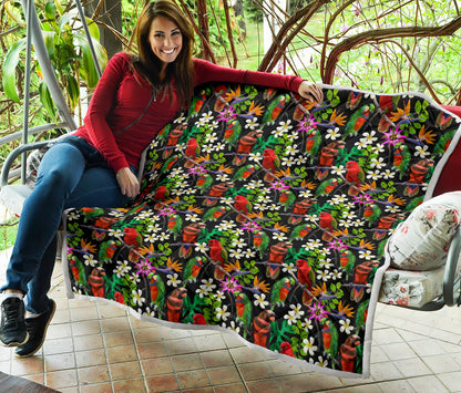 Parrot Design Print Quilt Bedspread