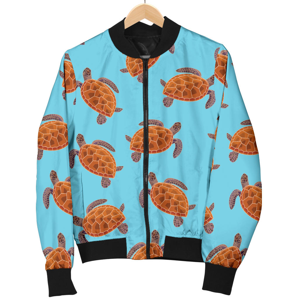 Brow Sea Turtle Print Pattern Men Bomber Jacket