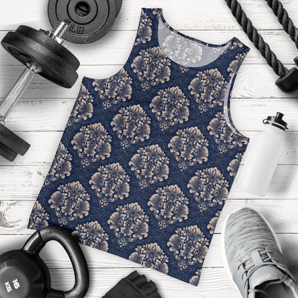 Damask Blue Luxury Print Pattern Men Tank Top