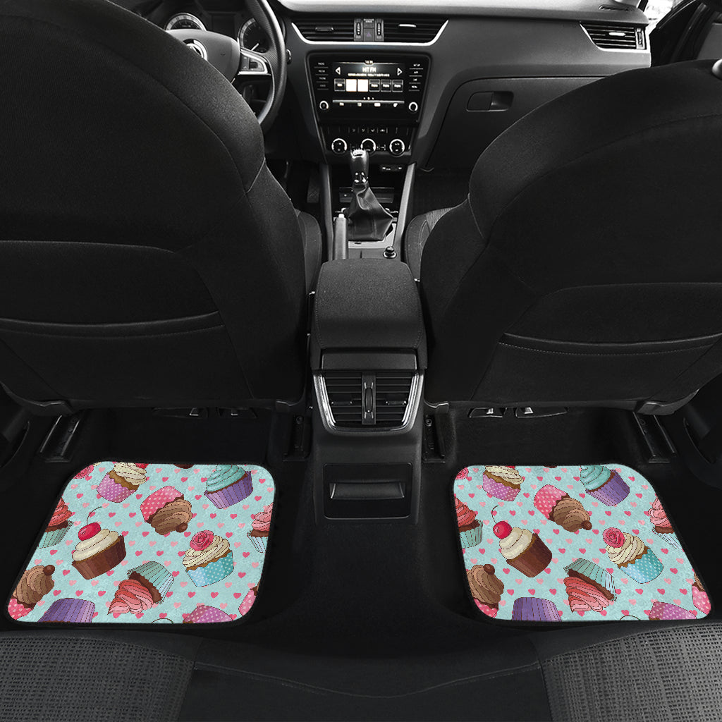 Cupcakes Fancy Heart Print Pattern Car Floor Mats Front Back