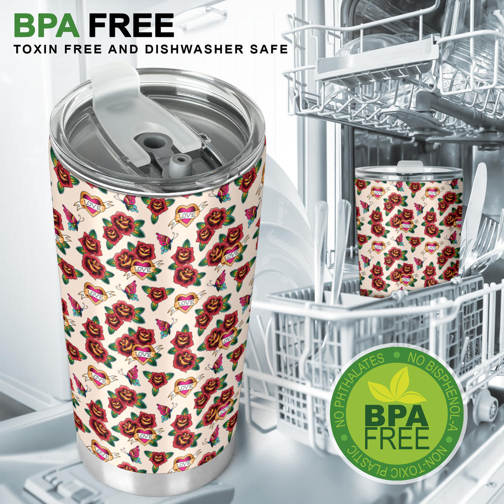 Old School Tattoo Rose Pattern Tumbler