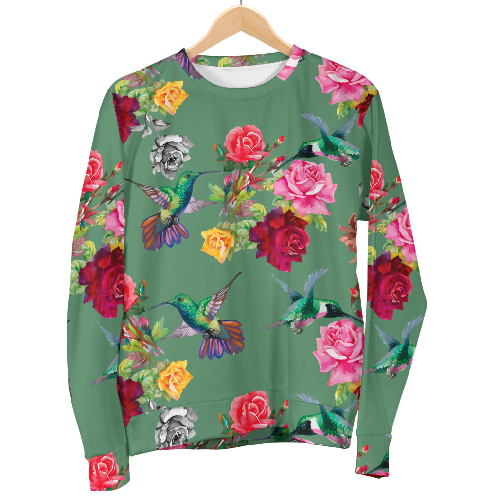 Hummingbird with Rose Themed Print Men Long Sleeve Sweatshirt