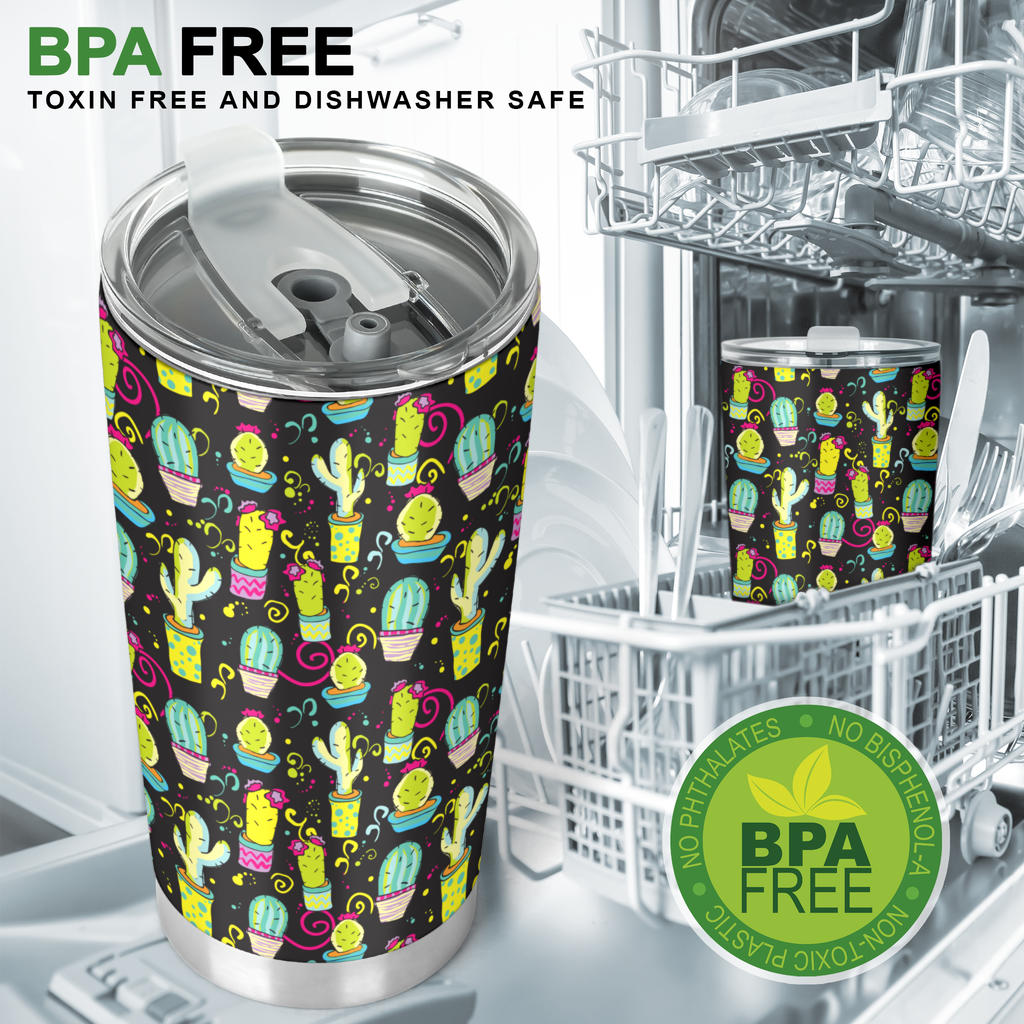 Cactus Neon Style Print Pattern Tumbler
