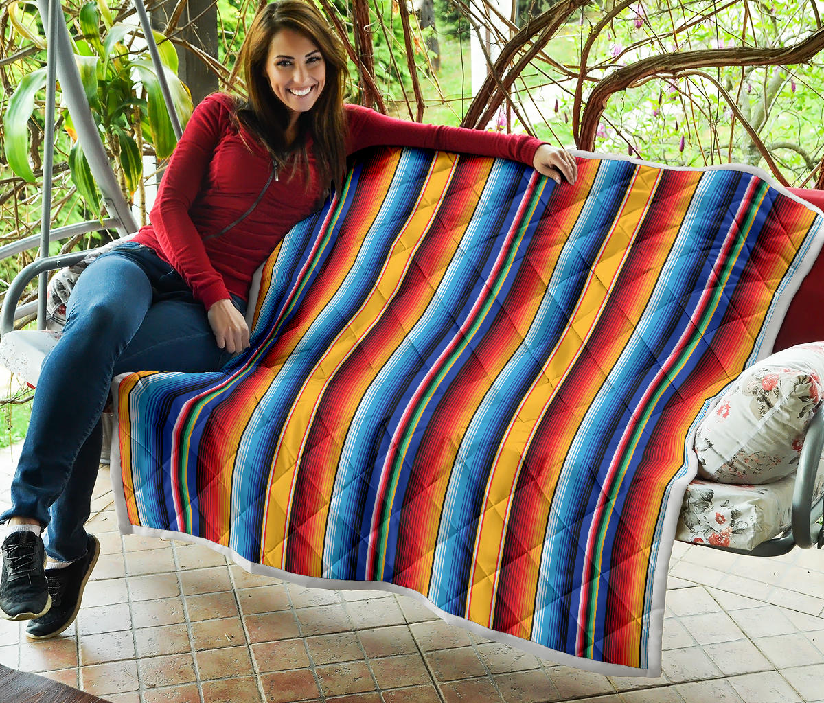 Mexican Blanket Stripe Print Pattern Quilt Bedspread