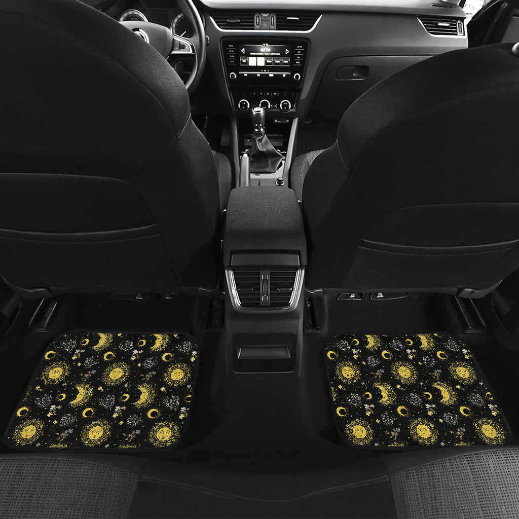 Sun Moon Golden Design Themed Print Car Floor Mats Front Back