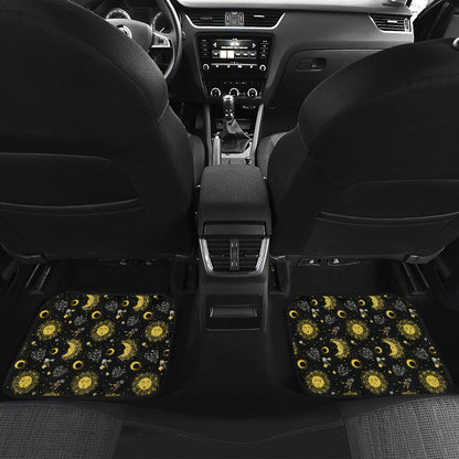 Sun Moon Golden Design Themed Print Car Floor Mats Front Back