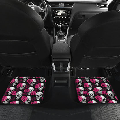 Pink Rose Skull Themed Print Car Floor Mats Front Back