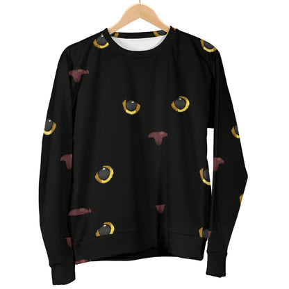 Black Cat Face Print Pattern Men Long Sleeve Sweatshirt