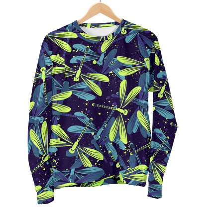 Dragonfly Lime Blue Print Pattern Men Long Sleeve Sweatshirt