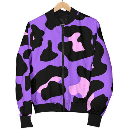 Cheetah Purple Neon Print Pattern Men Bomber Jacket