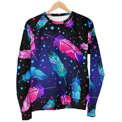 Feather Colorful Boho Design Print Women Long Sleeve Sweatshirt