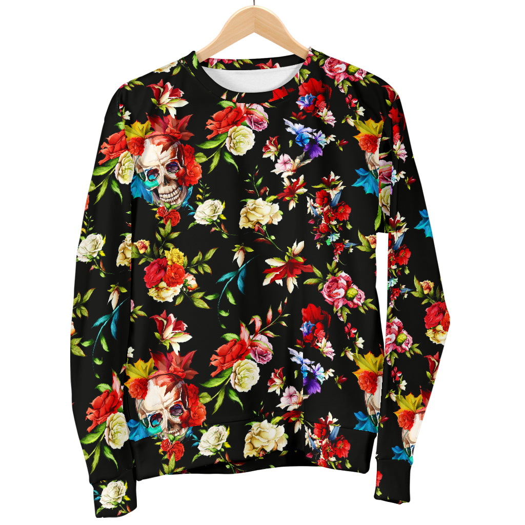 Skull Roses Flower Design Themed Print Women Long Sleeve Sweatshirt