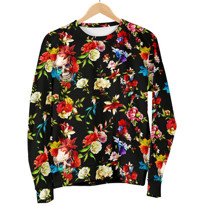 Skull Roses Flower Design Themed Print Women Long Sleeve Sweatshirt