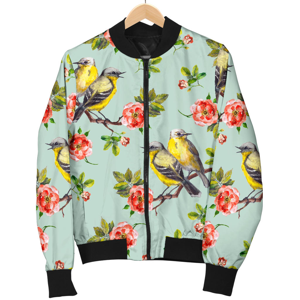 Bird with Red Flower Print Pattern Men Bomber Jacket