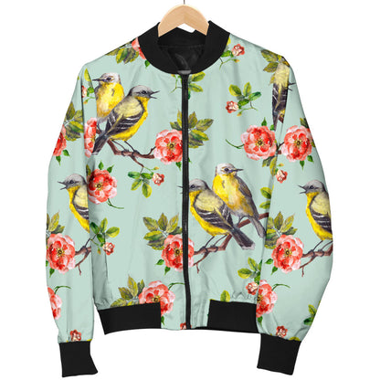 Bird with Red Flower Print Pattern Men Bomber Jacket