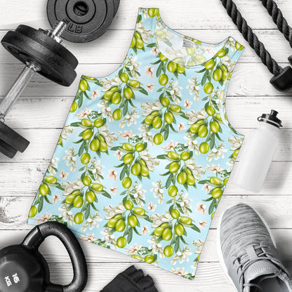 Elegant Olive Floral Print Men Tank Top