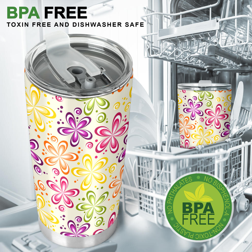 Flower Power Colorful Design Print Tumbler