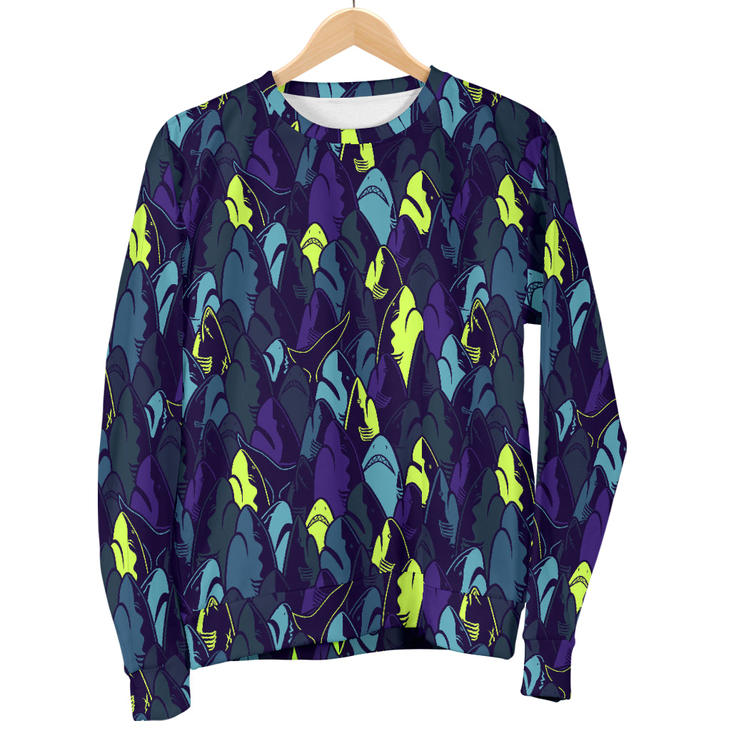 Shark Neon color Print Men Long Sleeve Sweatshirt