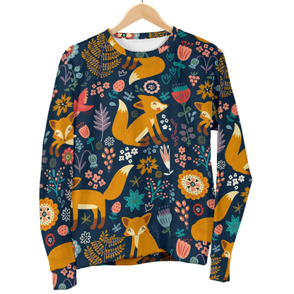 Fox Cute Jungle Print Pattern Men Long Sleeve Sweatshirt