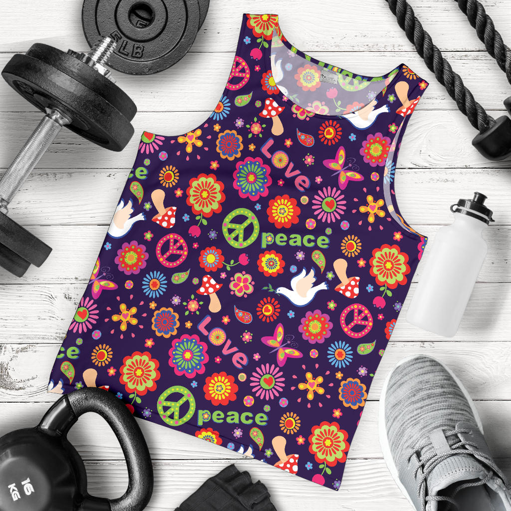 Flower Power Peace Design Print Men Tank Top