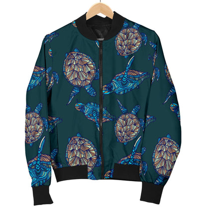 Sea Turtle Hand Drawn Blue Print Men Bomber Jacket