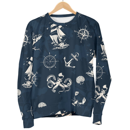 Nautical Sea Themed Print Women Long Sleeve Sweatshirt
