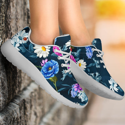 Floral Blue Themed Print Athletic Shoes