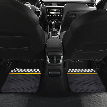 Checkered Flag Yellow Line Style Car Floor Mats Front Back