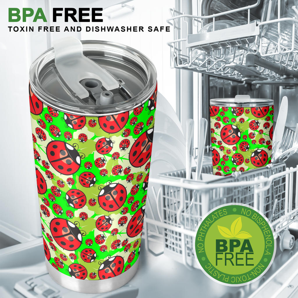 Ladybug with Leaf Print Pattern Tumbler
