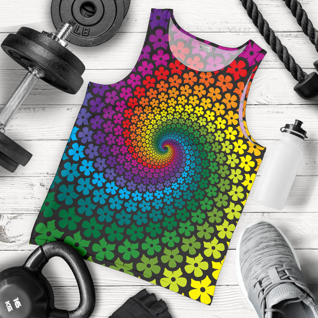 Flower Power Rainbow Spiral Print Men Tank Top