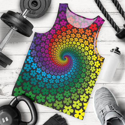 Flower Power Rainbow Spiral Print Men Tank Top