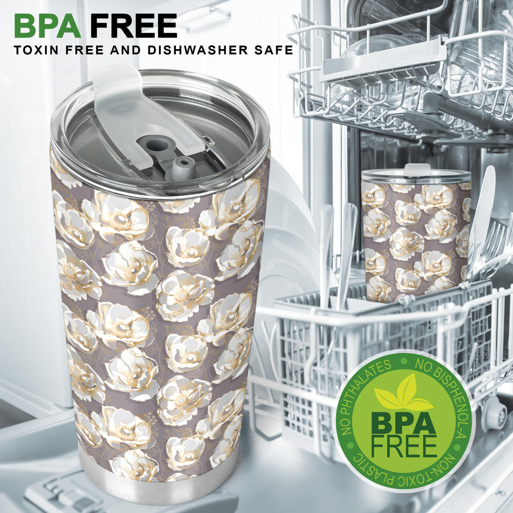 Elegant Grey Flower Print Tumbler