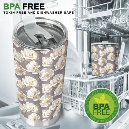 Elegant Grey Flower Print Tumbler