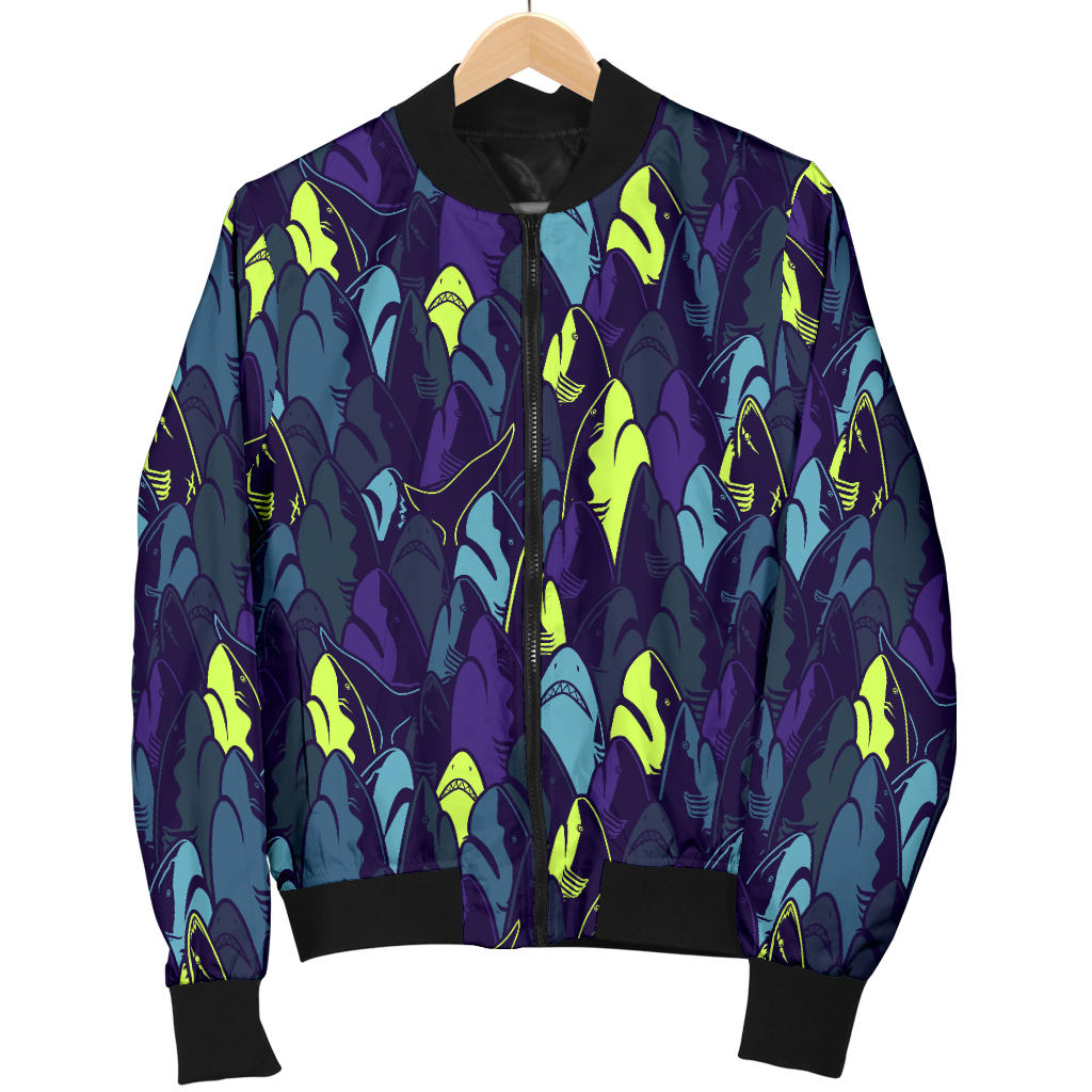 Shark Neon color Print Men Bomber Jacket