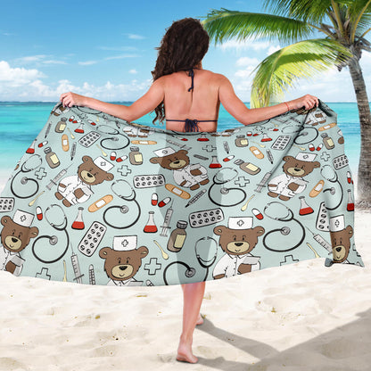 Nurse Bear Pattern Print Design A01 Sarong Pareo Wrap