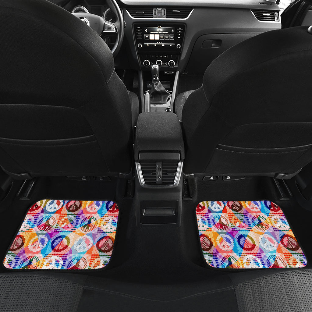 Peace Sign Patchwork Design Print Car Floor Mats Front Back