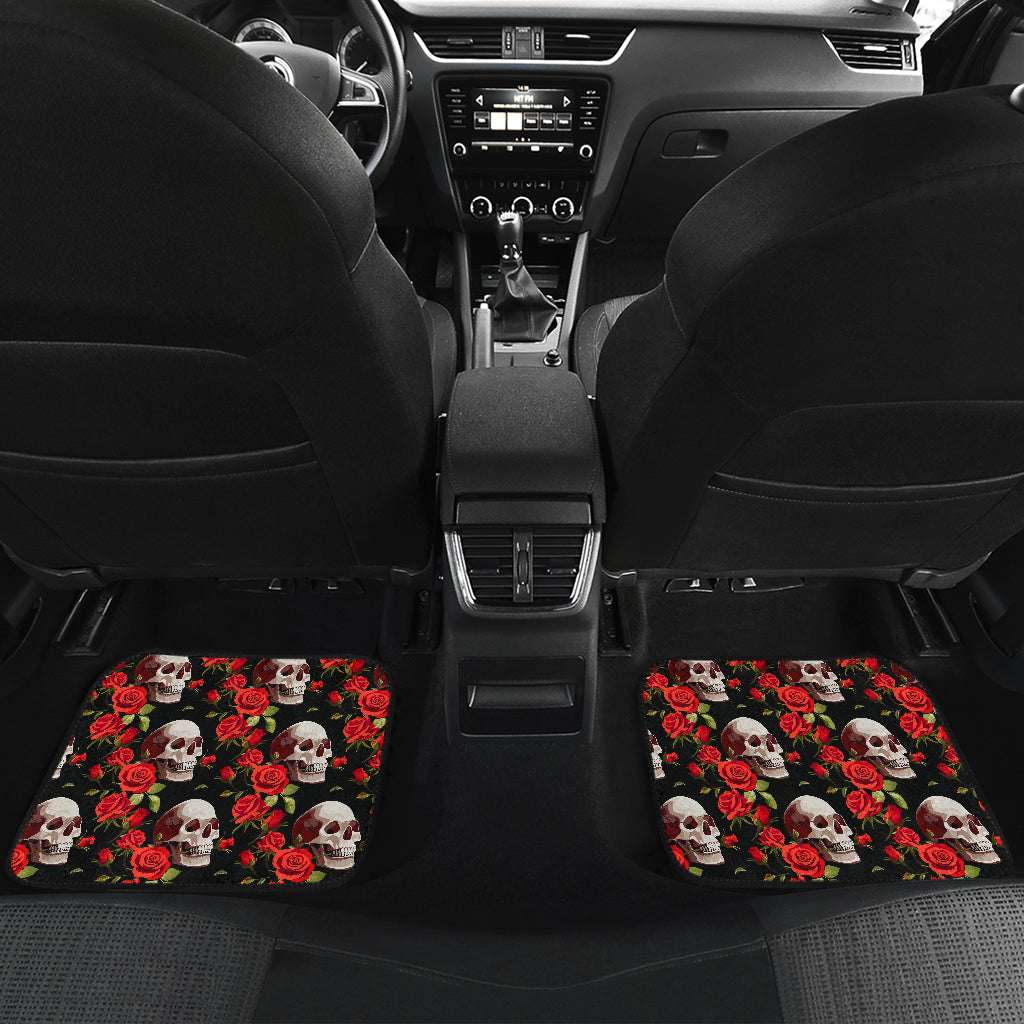 Red Rose Skull Design Print Car Floor Mats Front Back